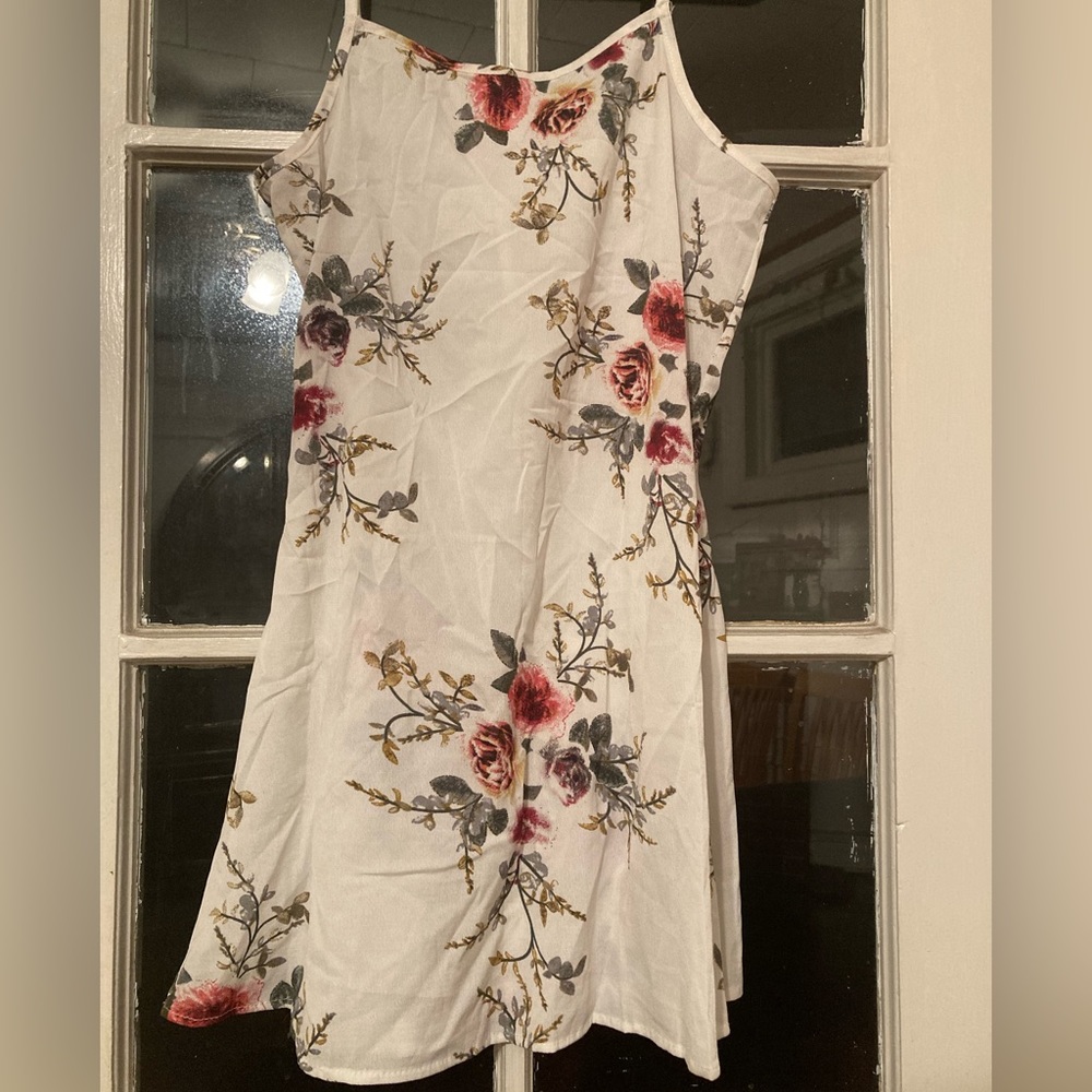 White and floral slip dress